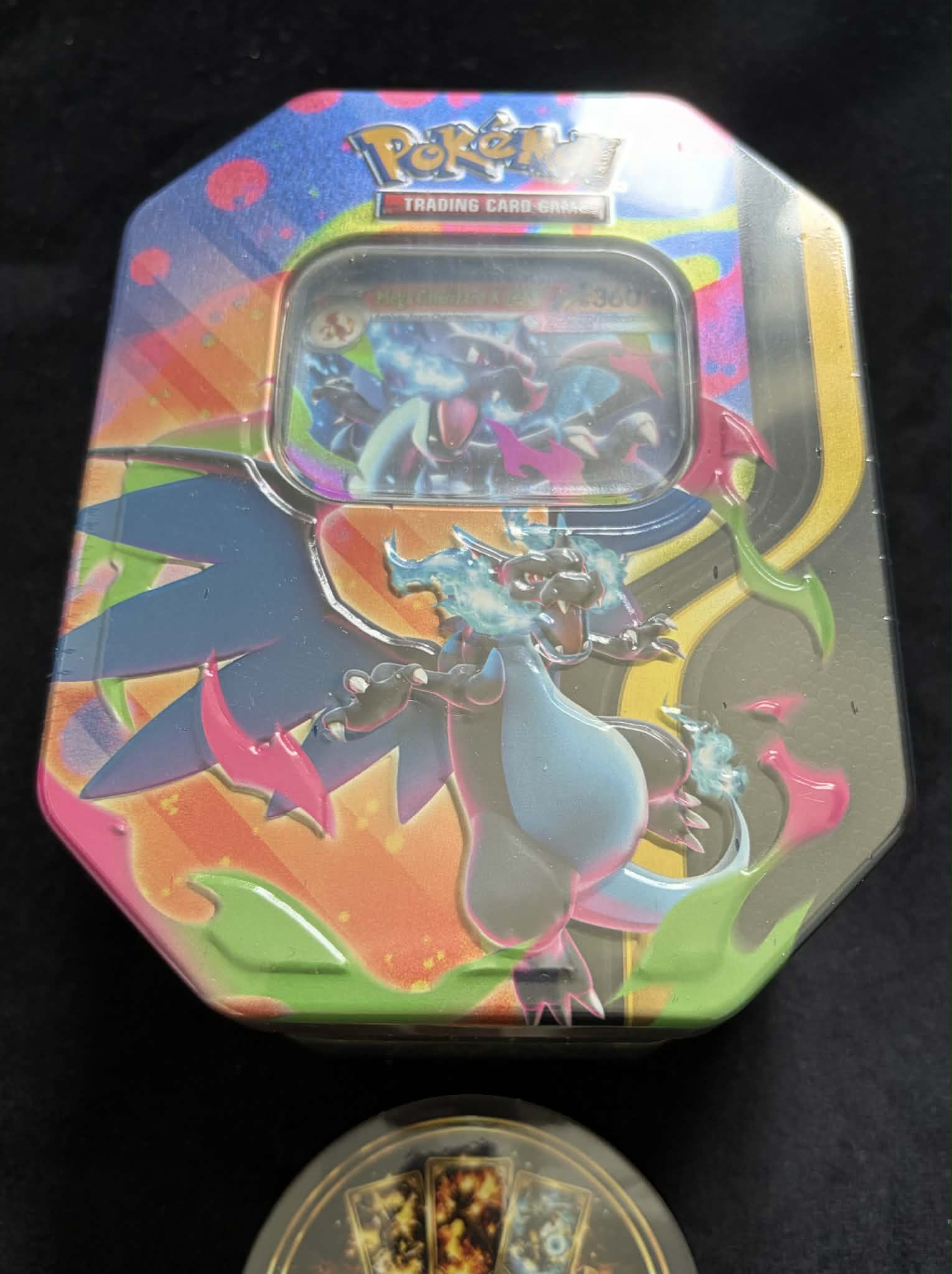 Mega Charizard Y EX tin and Mega Charizard X EX tin pair